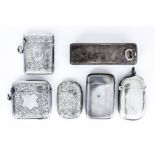 A George III Silver Rectangular Snuff Box and Five Silver Vesta Cases, the snuff box by C.H.