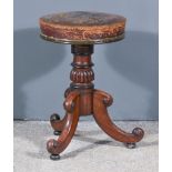 An Early Victorian Mahogany Circular Piano Stool, seat upholstered in leather and with brass