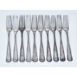 A Set of Ten Danish Silver Table Forks, by Peter Hertz, Copenhagen, 1890, the shaped handles with