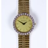 A Lady's Bueche Girod Manual Wind Wristwatch, 9ct gold with diamond bezel, 25mm diameter case,