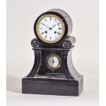 A Late 19th Century French Ebonised Mantel Clock and a Small Regulator Wall Clock, the mantel
