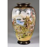 A Japanese Satsuma Vase by Shozan, painted with two panels, the first with a daimyo seated on a