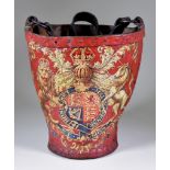 An English Leather Fire Bucket, Late 18th/Early 19th Century, decorated with the Royal Coat of