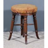 A William IV Rosewood Circular Piano Stool with upholstered seat with moulded edge on turned and