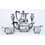 An Elizabeth II Silver Rectangular Four-Piece Tea Service and a Pair of Edward VII Silver Two-