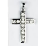 A 14ct White Gold and Diamond Cross, Modern, set with brilliant cut white round diamonds,