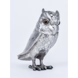 A Victorian Novelty Silver Owl Pattern Pepper Pot by George Ivory, London 1855, naturalistically