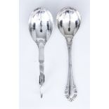 Two Danish Sterling Silver Preserve Spoons by Georg Jensen, stamped Stirling Denmark, including