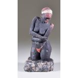 Megan Di Girolamo (born 1942) - Glazed stoneware - Standing female figure wearing blue headband,