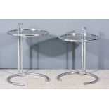 After Eileen Gray (1878-1976) - Pair of Modern "E1027" Chrome and Plate Glass Adjustable Tables,