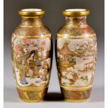 Two Similar Japanese Satsuma Pottery Vases, Late 19th Century, enamelled in colours and gilt with