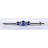 A Sapphire and Diamond Bar Brooch, Late 19th/ Early 20th Century, silver and gold coloured metal