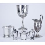 A Victorian Silver Goblet and Mixed Silverware, the goblet by Elkington & Co Ltd Birmingham 1892,