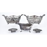 A Pair of Edward VII Silver Oval Two-Handled Baskets and Mixed Silverware, the baskets by various