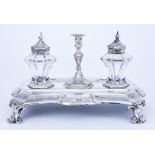 A Victorian Silver Rectangular Inkstand of Shaped Outline, by AB Savory & Sons London, 1858,