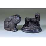 20th Century School - Brown patinated bronze model of two Yorkshire terriers, on polished oval