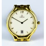 A Gentleman's Quartz Wristwatch, by Omega, 18ct gold case, 32mm, white enamelled dial with gold