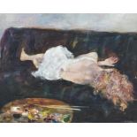 ***Chris Deakin (20th Century) - Oil painting - "Shaney Asleep", signed, panel 15.75ins x 19.5ins,