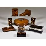 A Collection of Fifteen English Snuff Boxes, including - tortoiseshell rectangular box with plated