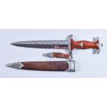 A German World War II NSKK Dagger, by Jacobs, 9ins bright steel double edge blade, engraved "Ulles