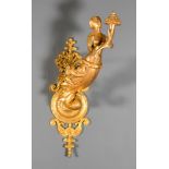 French Gilt Metal Wall Light cast as a young woman holding a cornucopia, 20ins deep x 23.25ins high