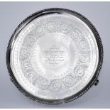 A Victorian Silver Circular Tray by Elkington & Co., Birmingham, 1869, with rope pattern mount,