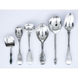 A George III Silver Shovel Pattern Caddy Spoon and Mixed Silver Ware, the caddy spoon by I.T.,