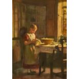 Late 19th/Early 20th Century British School - Oil painting - Portrait of young girl standing at a