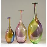 Kjell Engman (born 1946) for Kosta Boda Swenden - Three "Fidji" bottle vases, 18ins, 15ins and 11.