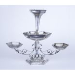 A George V Silver Hexagonal Epergne, by Walker & Hall, Sheffield 1913 with central trumpet and dish,