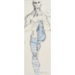 20th Century Italian School - Pencil and blue chalk drawing - Figure balancing on one leg,