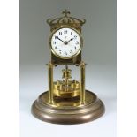 A 20th Century Brass Framed 400 Day Mantel Timepiece, the 2.75ins diameter cream enamel dial with