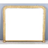 A Victorian Gilt Framed Overmantel Mirror, with oval bead moulded frame and inset with plain