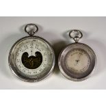 A Pocket Barometer, by Jules Richard of Paris, with 2.25ins diameter engraved silvered dial, in