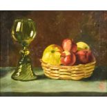 J. W. (19th/Early 20th Century) - Oil painting - Still life with basket of fruit and wine glass,