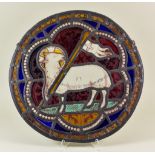 A Circular Stained Glass Panel of the Agnus Dei, 19th Century, the centre showing the Lamb of God