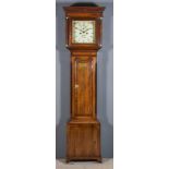 A 19th Century Oak Longcase Clock by William Hayler of Chatham, the 12ins painted metal dial with