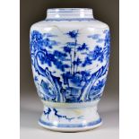 A Chinese Blue and White Porcelain Vase, 18th Century, painted with stag and deer in a landscape
