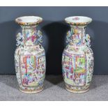 A Pair of Chinese Cantonese Baluster-Shaped Vases, 19th Century, typically decorated in colours with