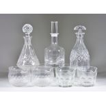 A Dartington Glass Decanter and Stopper and Mixed Glass Ware, the decanter of mallet-shape, 7.75ins