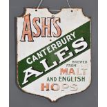 An "Ash's Canterbury Ales" Enamel Advertising Sign, Early 20th Century, 18ins x 23ins