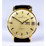 A Gentleman's 18ct Gold Automatic Wristwatch by Universal of Geneva, 34mm diameter case, champagne