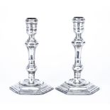 A Pair of Victorian Silver Pillar Candlesticks of '18th Century' Design, maker's mark rubbed, London
