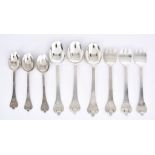 Various Edward VII Silver Britannia Standard Cake Forks, Tea Spoons and Coffee Spoons, by J C & S,