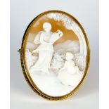 A Carved Cameo, 20th Century, 9ct gold brooch, of neo classical design, 55mm x 40mm