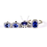 A Diamond and Tanzanite Suite, Modern, comprising - 14ct white gold ring set with a centre tanzanite