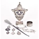 An Edward VII Silver Two-Handle Urn Pattern Sugar Bowl and Cover and Mixed Silverware, the sugar