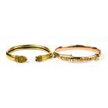 A 9ct Gold Stiff Bangle, in the form of a buckle, gross weight 7g, and one other yellow metal