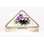An Early 20th Century Continental Silver and Enamel Triangular Box, with import mark for Heinrich
