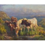 William R. C. Watson (fl. 1890-1900) - Oil painting - "On the Cliffs Near Land's End" - cattle